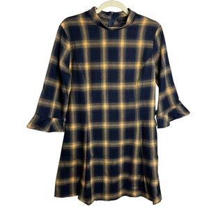 Lumiere Buffalo Plaid Printed Flare Dress Long Sleeve Size Medium Dark Academia